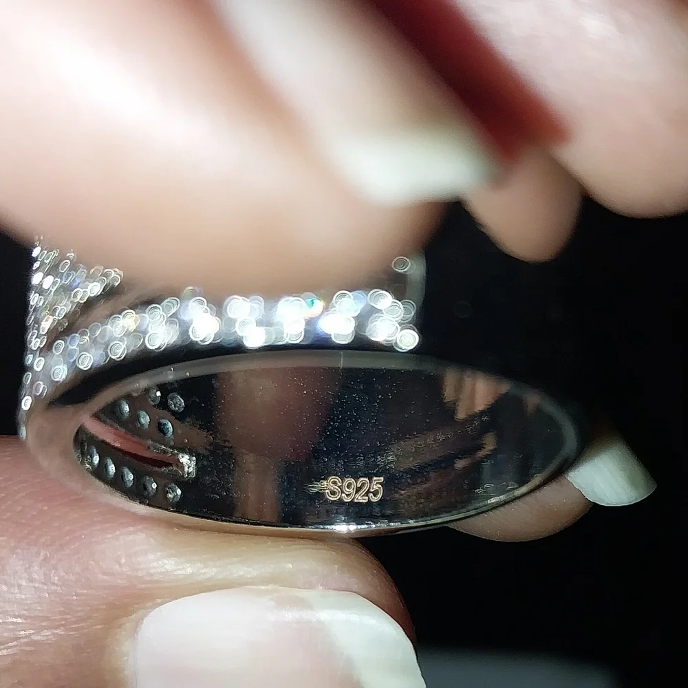Unisex 925 Sterling Silver Pave Band Ring Sz 10